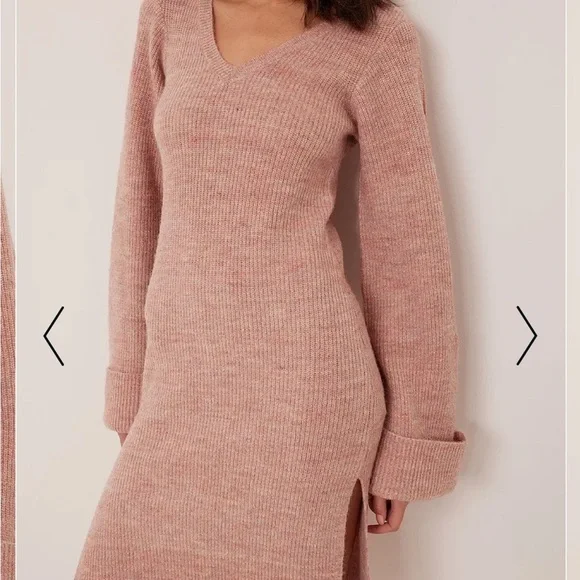 V-neck Knitted Midi Dress European brand NOT FOR SALE - Picture 2 of 9